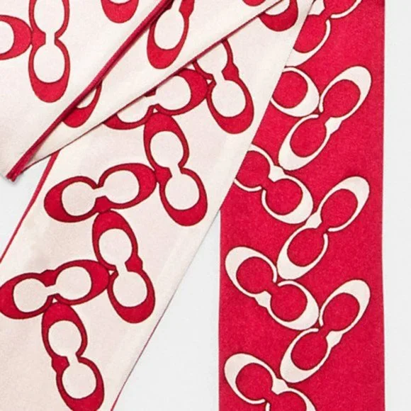 Coach Signature Electric Pink Silk Skinny Scarf - Picture 2 of 4